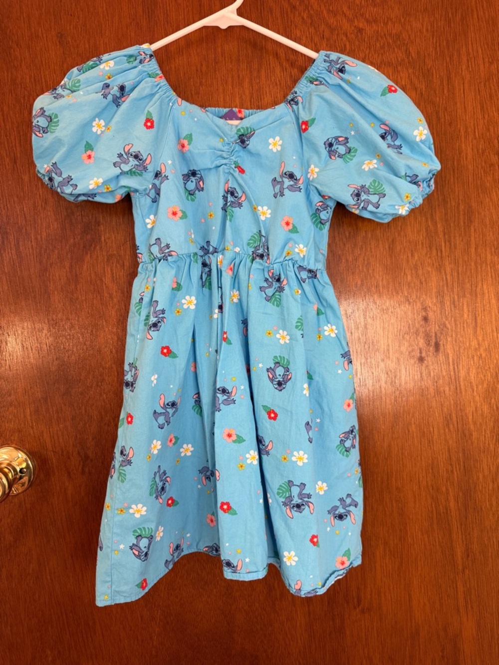 Disney Blue Stitch Puff-Sleeve Casual Dress with Floral Print in size 8